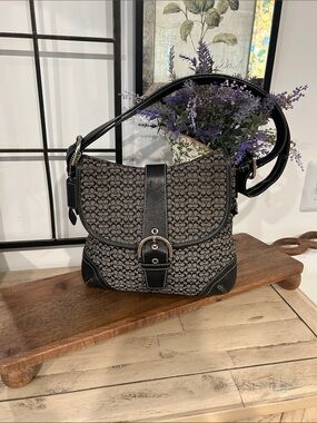 Coach Black and Gray Signature Canvas Shoulder Bag